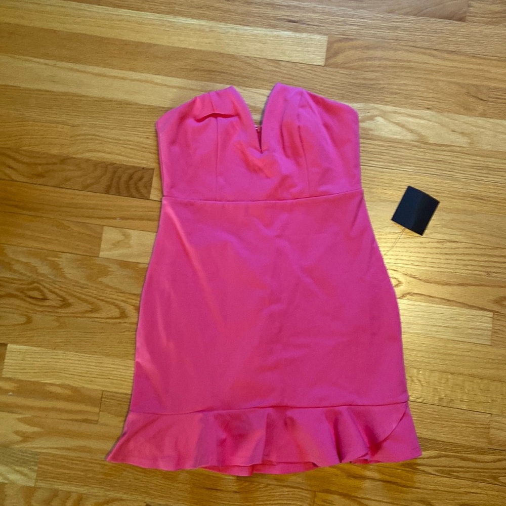 Lulus Medium More Love Hot Pink Ruffed Strapless Mini Dress